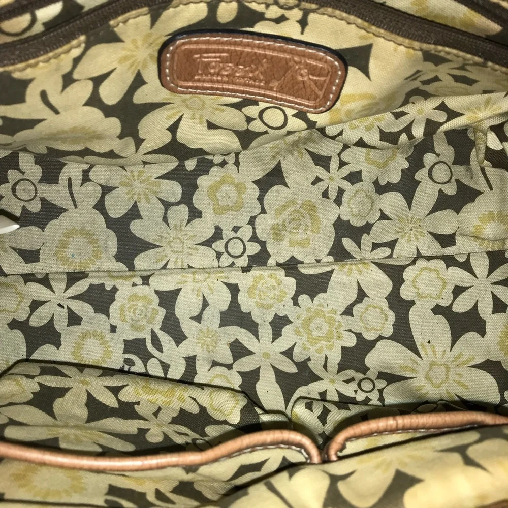 Fossil Vtg Tapestry & Leather Carpet Satchel Shoulder Bag Purse EUC